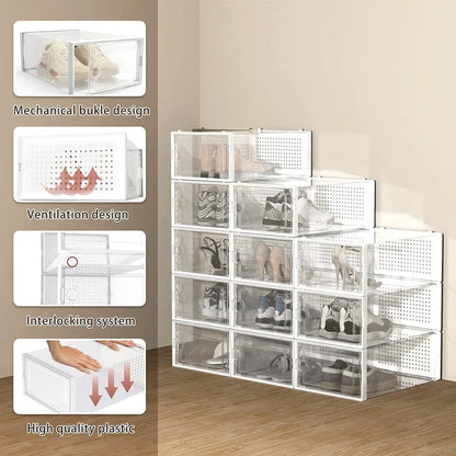 12-Pack Transparent Plastic Stackable Shoe Storage Boxes