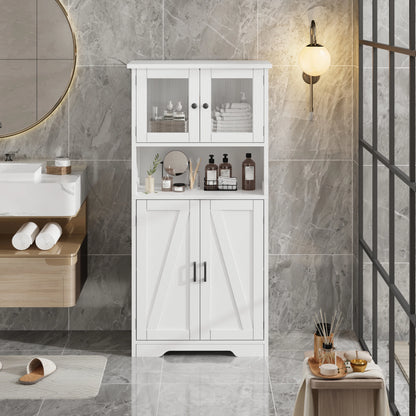Freestanding Pantry Storage Cabinet with Glass Doors