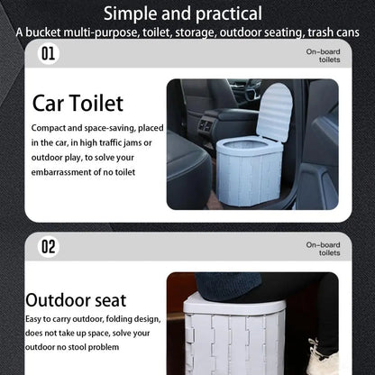 Folding Portable Potty Car Toilet With 15 Trash Bags
