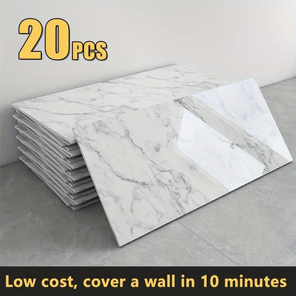 20/40pcs Glossy Marble Pattern Self-Adhesive Wall Panels