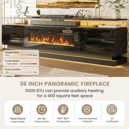 70" Fireplace TV Stand with Storage Cabinets