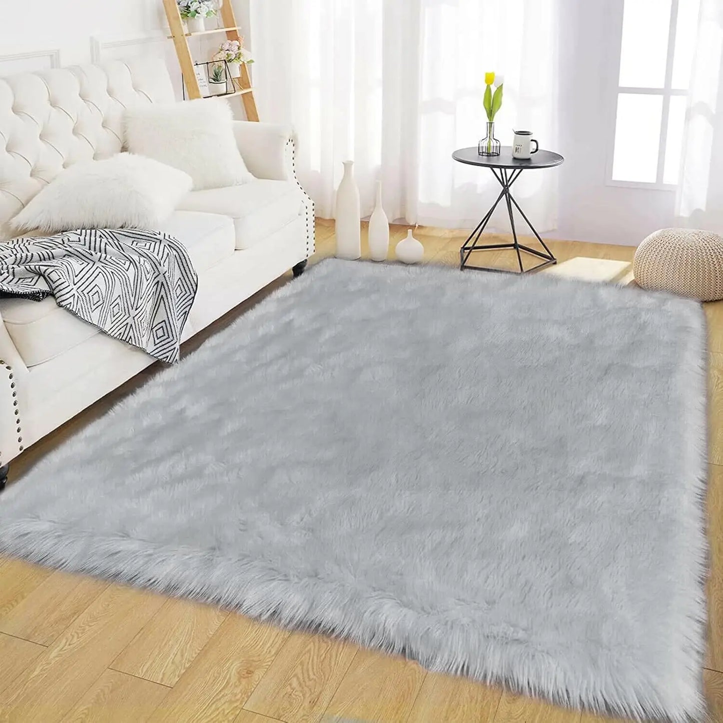 10x12 Fluffy Black Sheepskin Area Rug