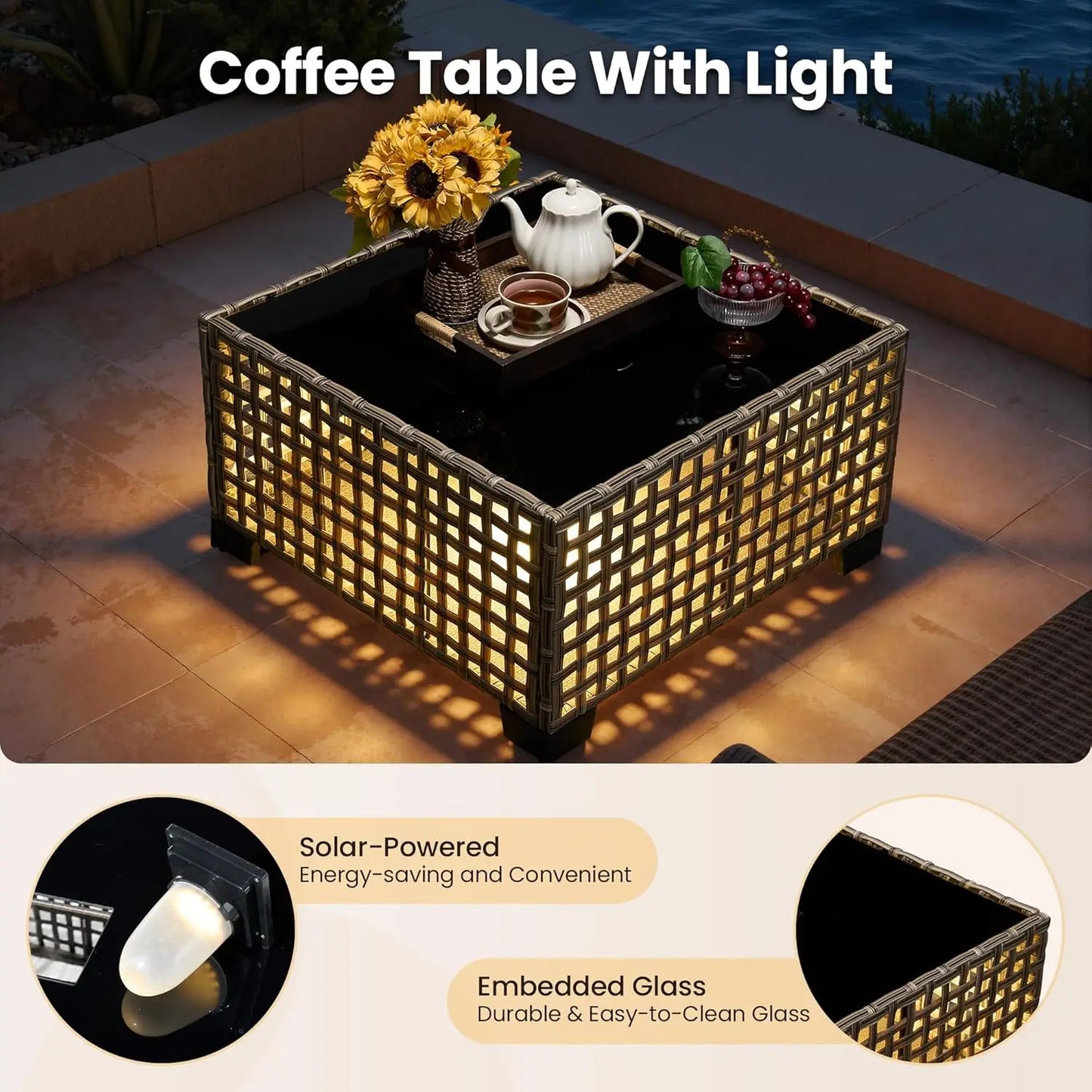 5Pcs Conversation Patio Furniture Set with Solar Lamp