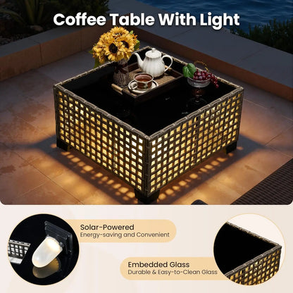 5Pcs Conversation Patio Furniture Set with Solar Lamp