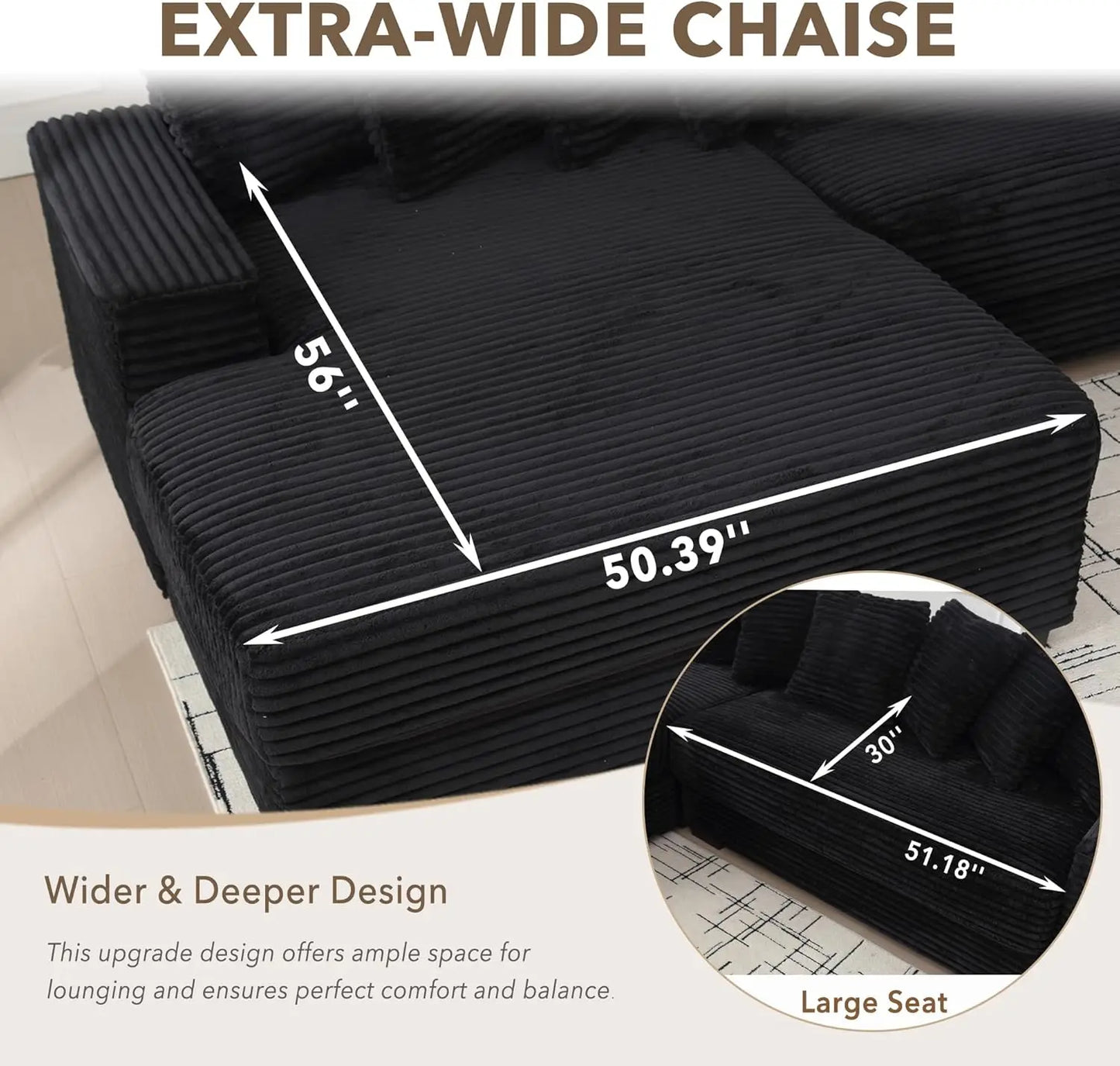 111'' Modern Sectional Sofa, L-Shaped Corduroy Couch