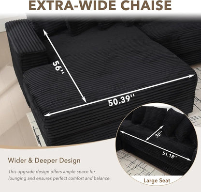 111'' Modern Sectional Sofa, L-Shaped Corduroy Couch