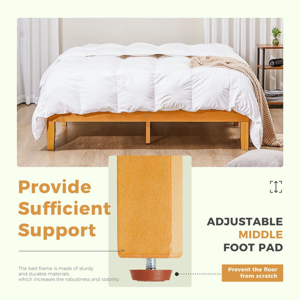 Solid Wood Bed Frame with Sturdy Slats