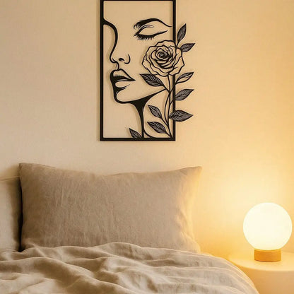 1pc, Woman Flower Metal Wall Aesthetic Portrait
