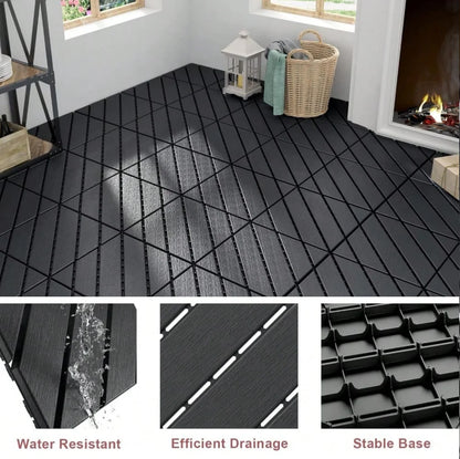 44 Pack 12" x 12" Square Waterproof Patio Interlocking Deck Tiles