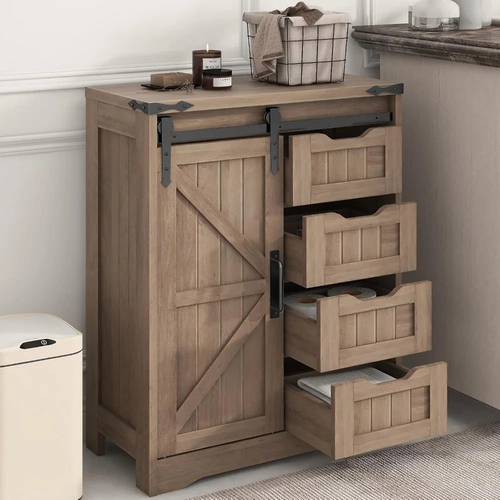 Rustic Grey Cabinet with Drawer for Bathroom, Kitchen, Living Room