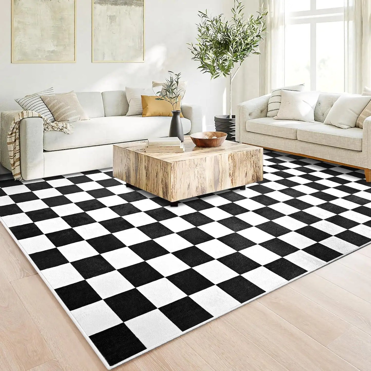 Checkered Area Rugs for Living Room Bedroom