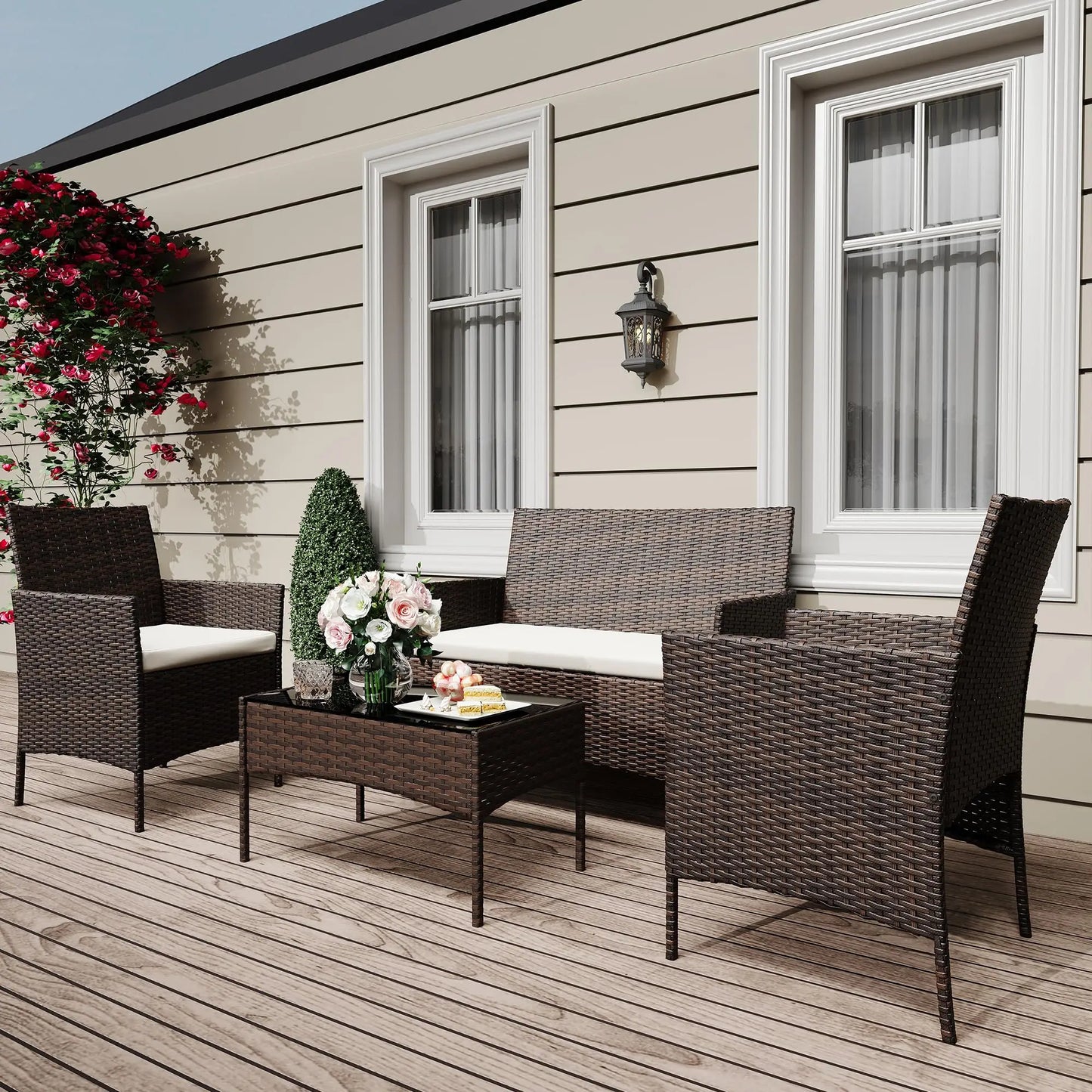 4 Piece Patio Furniture Set with Cushions