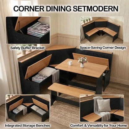 Small Kitchen Table Set with Bench and Storage