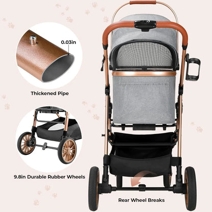360° Rubber Wheels and Shock Absorption Dog Buggy