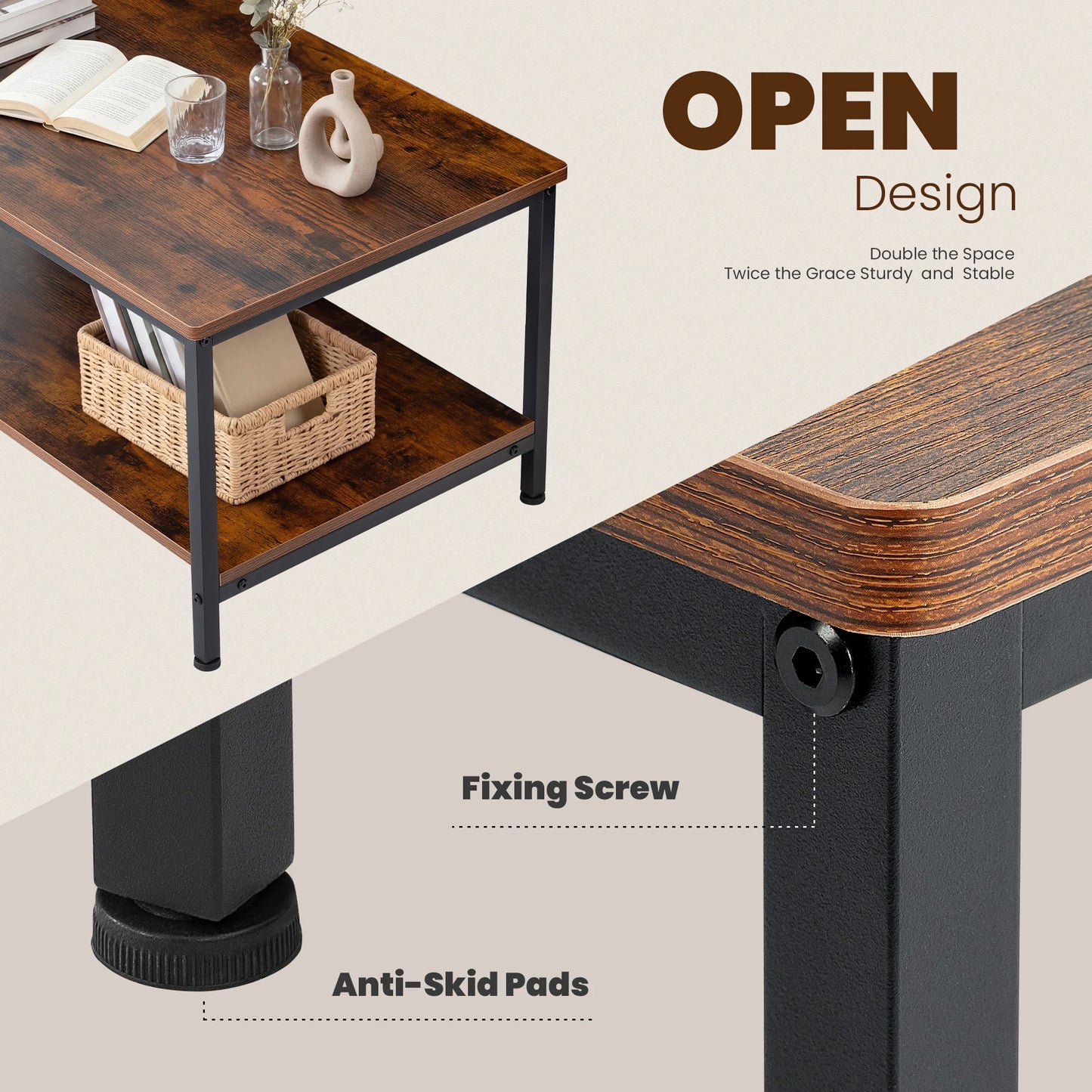 31IN Wood Coffee Table with Anti-Slip Feet
