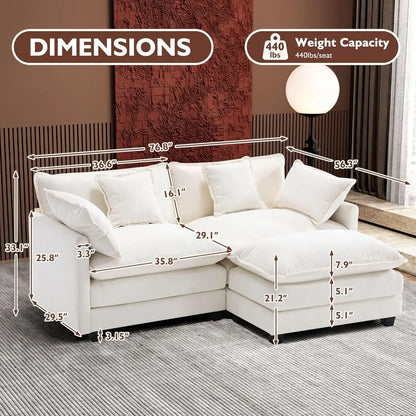 77" L Shaped Modern 3-seated Sofa Modular Sectional with Ottoman