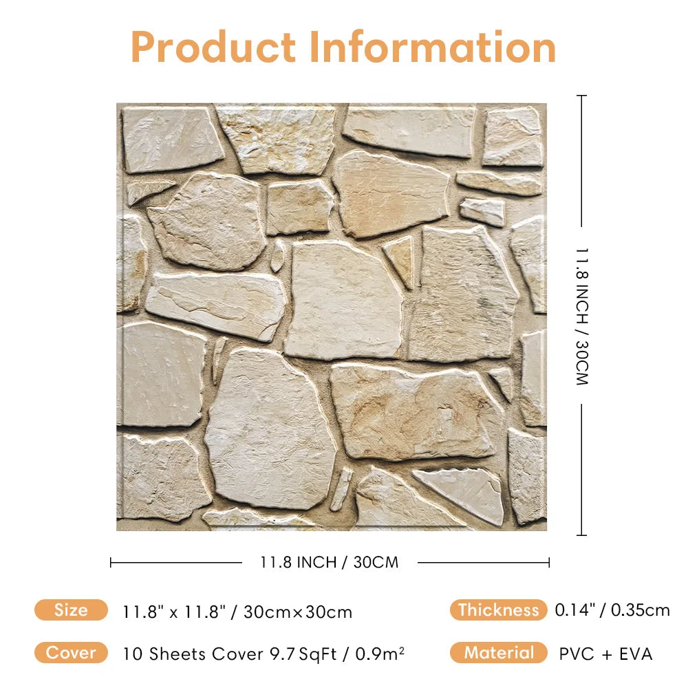 30 x 30 cm, 10 pcs, 3D PVC Waterproof Wall Panel