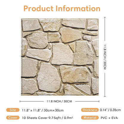 30 x 30 cm, 10 pcs, 3D PVC Waterproof Wall Panel
