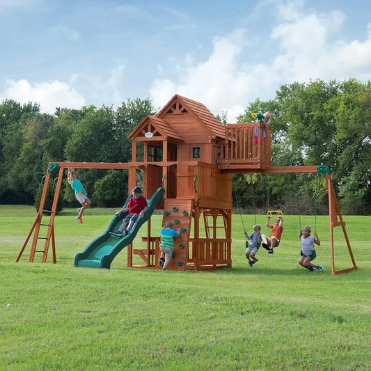 II Cedar Wood Swing Set with Wave Slide