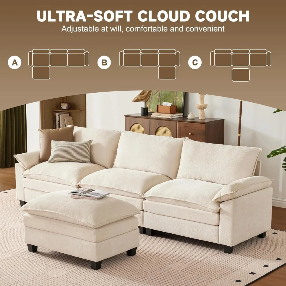 114 Inch L Shaped 4 Seat Sectional Sofa with Ottoman