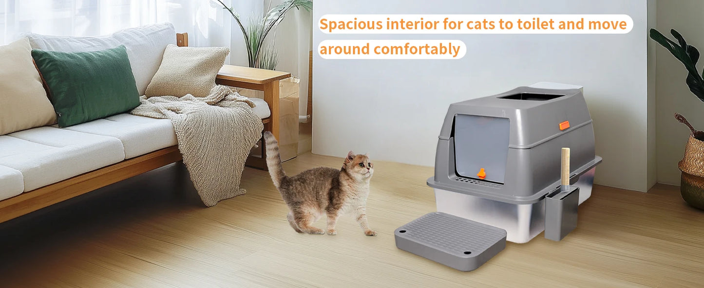 XXL Stainless Steel Cat Litter Box Easy Cleaning Toilet