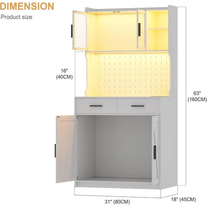 LED Kitchen Pantry Storage Cabinet with Drawers & Adjustable Shelves