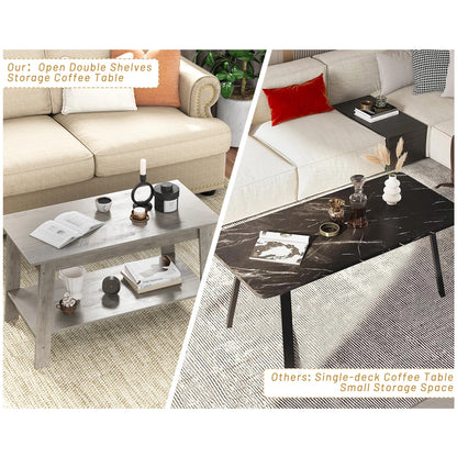 Rustic Farmhouse Wood Coffee Table with Storage Shelf