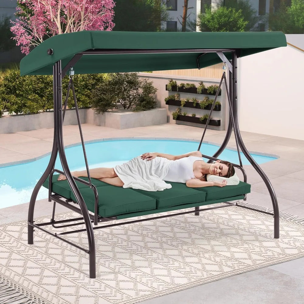 3-Seat Outdoor Patio Swing Chair with Removable Cushions