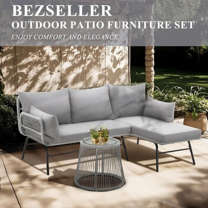 3-Piece Outdoor Patio Furniture Set with, Glass Coffee Table
