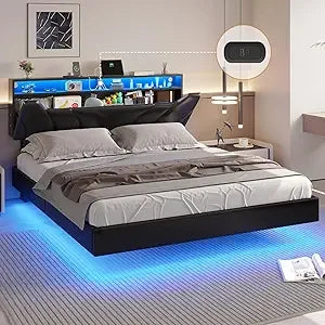 California King Floating Led Bed Frame with Hidden Storage
