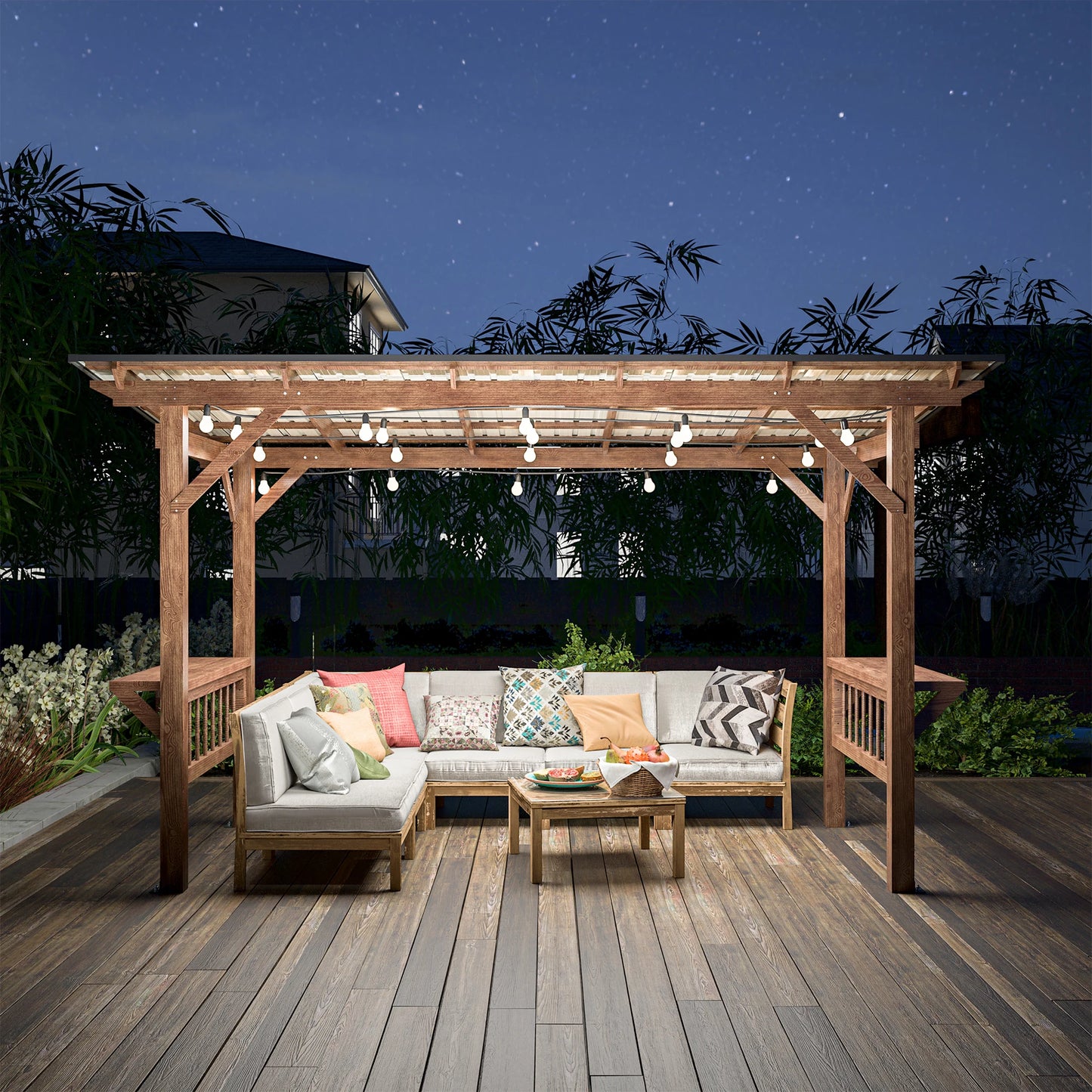 13' x 6.5' Wooden Pergola Gazebo with Metal Roof