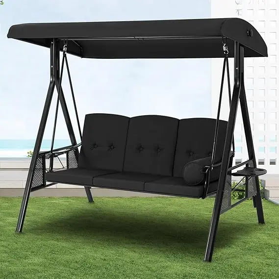Porch Swing Chair with Adjustable Backrest Canopy