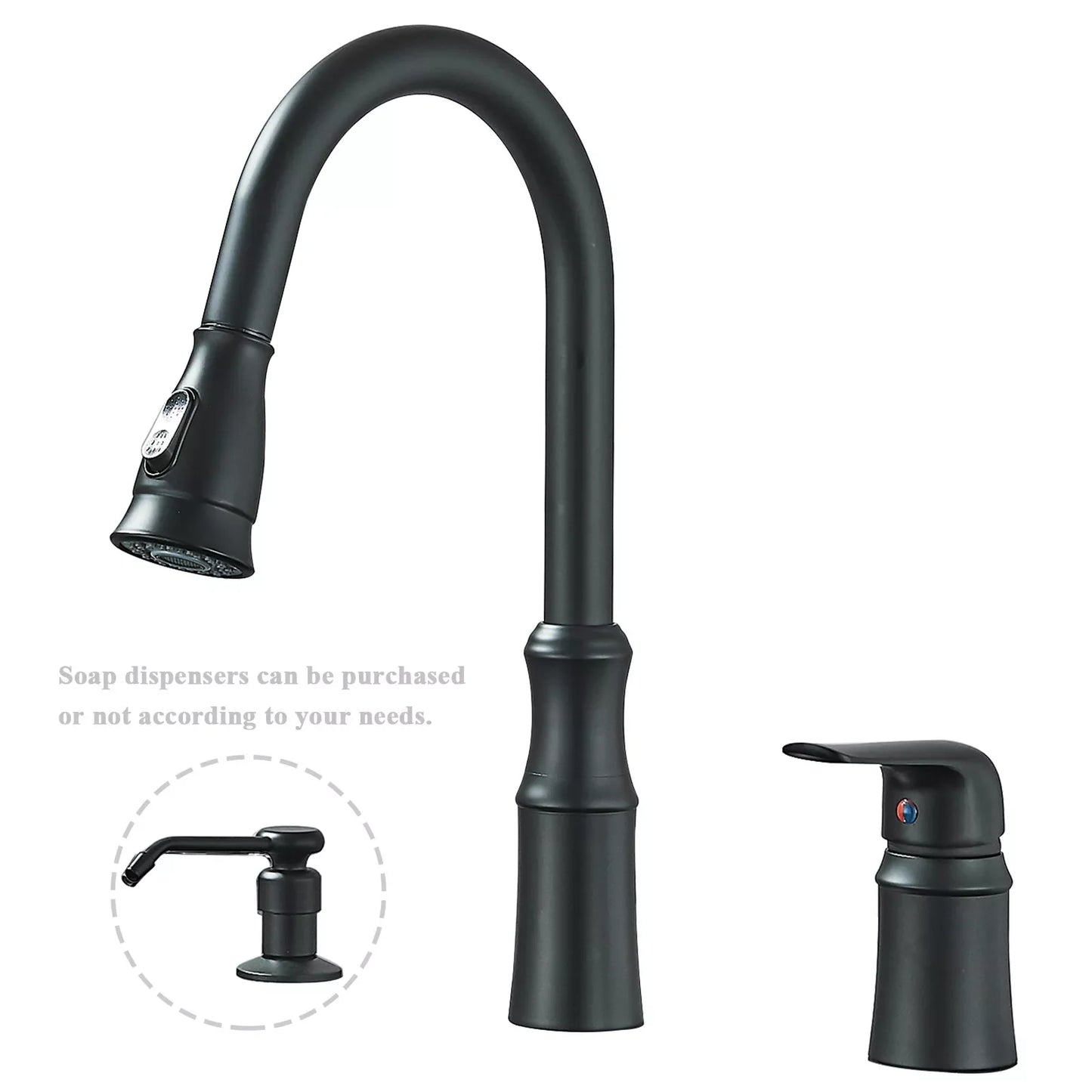 Matte Black Kitchen Sink Faucet with Pull Down Sprayer