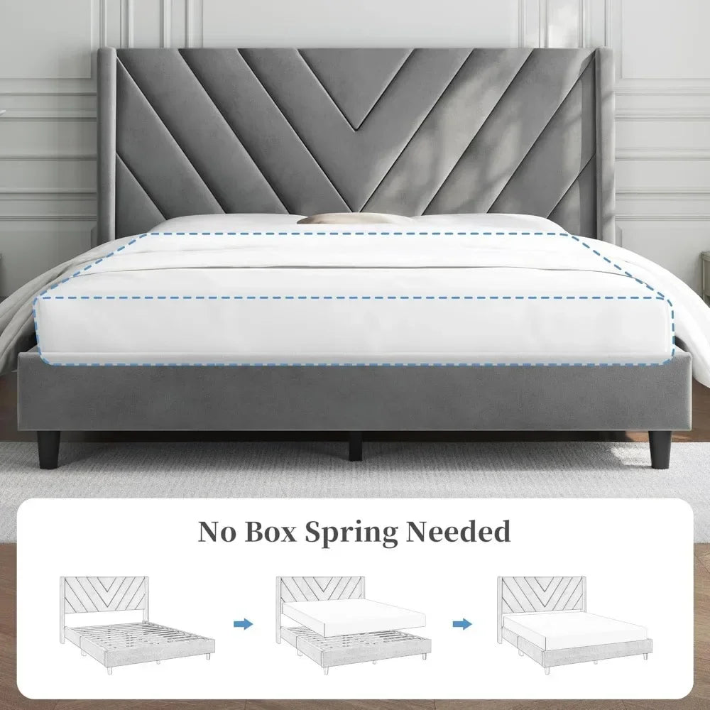 Bed Frame Upholstered Platform Bed with Tufted Headboard