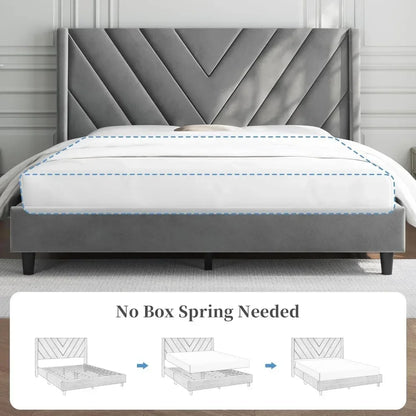 Bed Frame Upholstered Platform Bed with Tufted Headboard