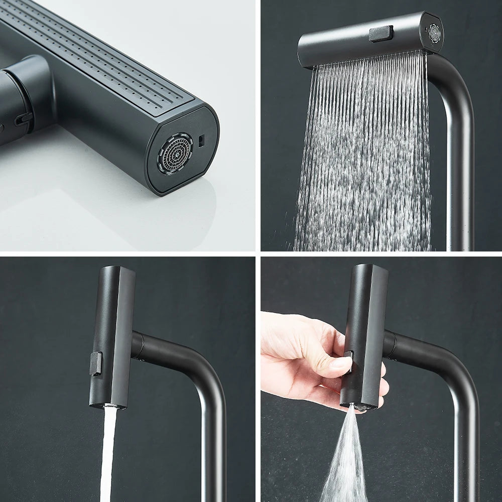 Pull Out Rotation Waterfall Sprayer Sink Mixer