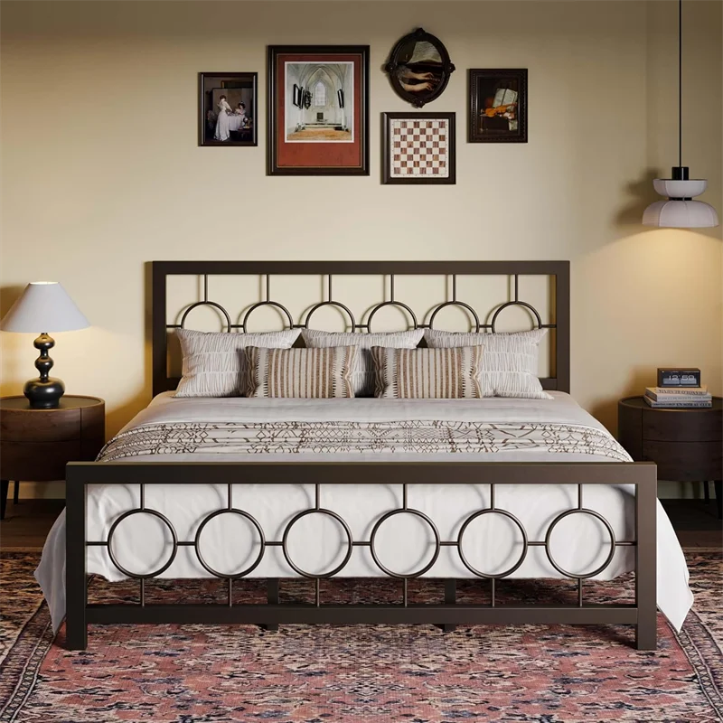 King Queen Size Metal Bed Frame with Vintage Circular Design