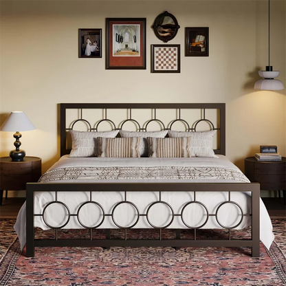 King Queen Size Metal Bed Frame with Vintage Circular Design