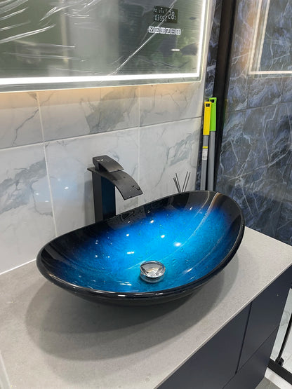 Tempered Glass Bathroom Sink with Pop-Up Drain