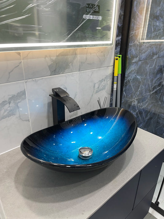 Tempered Glass Bathroom Sink with Pop-Up Drain