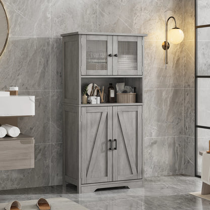 Freestanding Pantry Storage Cabinet with Glass Doors