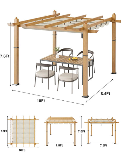 10X10FT 10X13FT Outdoor Pergola with Retractable Canopy