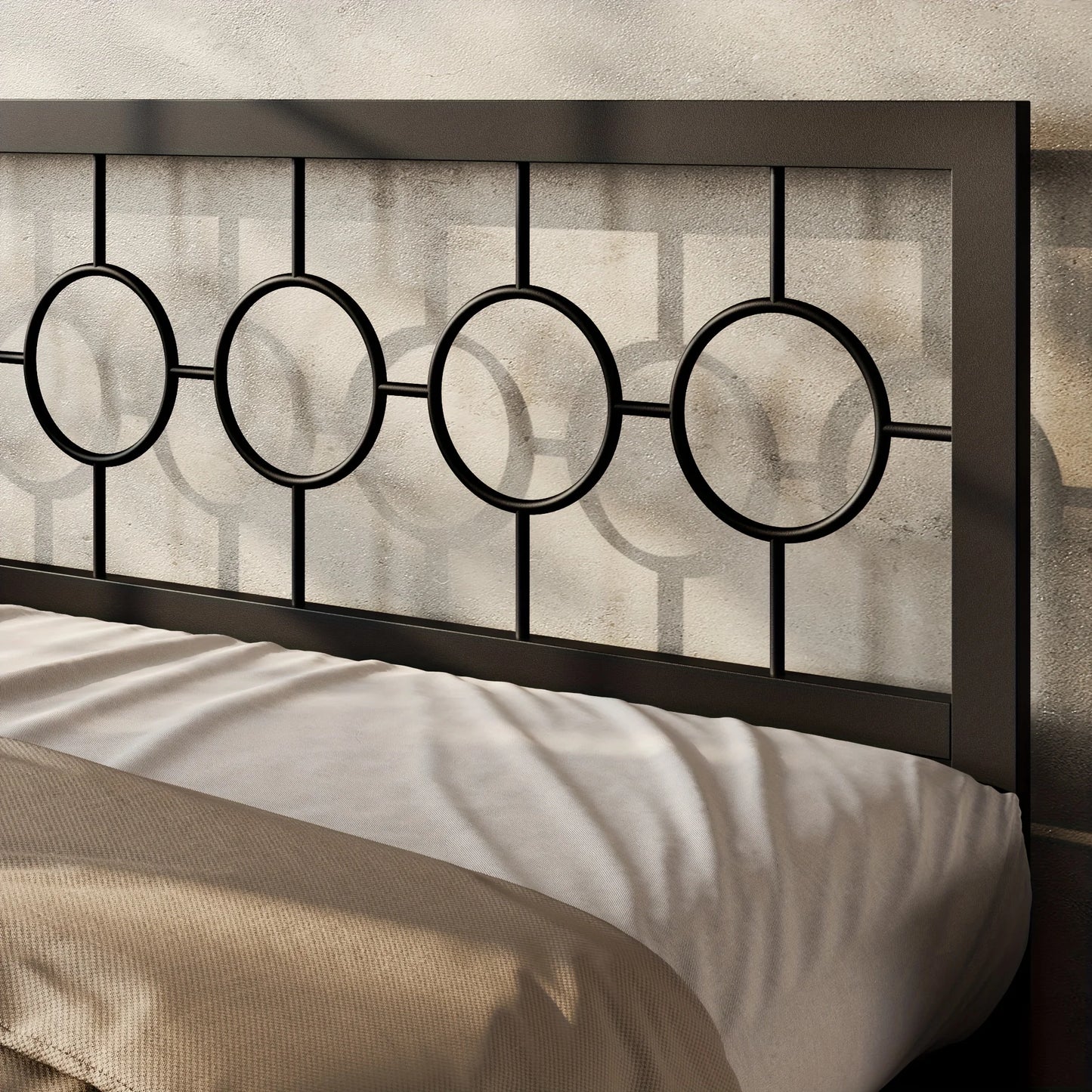 King Queen Size Metal Bed Frame with Vintage Circular Design