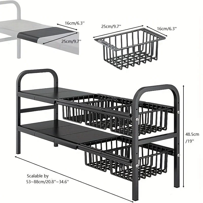1pc 2-Tier Under Sink Organizers Storage Basket