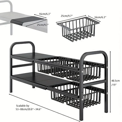 1pc 2-Tier Under Sink Organizers Storage Basket