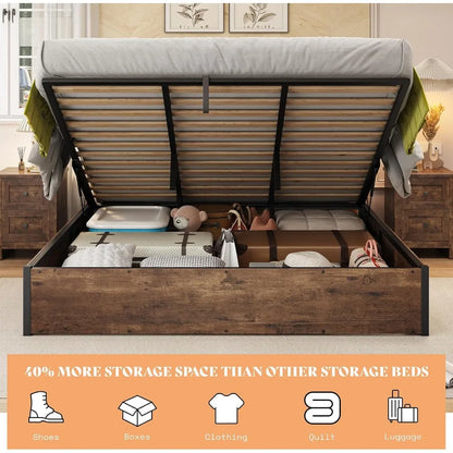 Lift Up Storage Bed, King Bed Frame with Storage