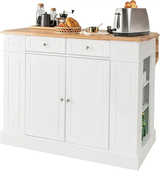Kitchen island with 2 drawers, 5 adjustable shelves and spice rack