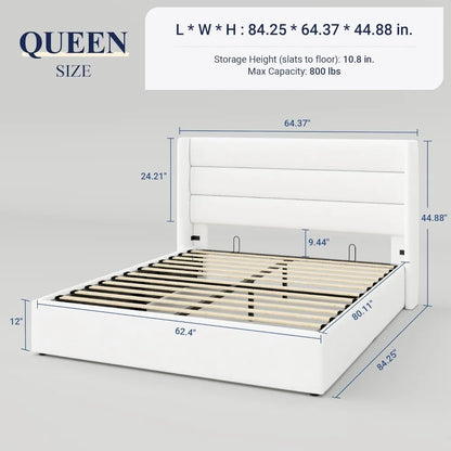 Queen Size Velvet Lift Up Storage Bed Frames