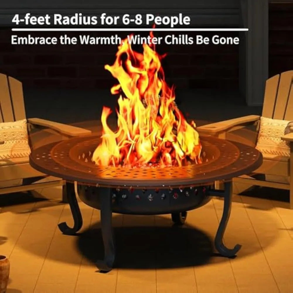 43 Inch Fire Pit with 2 Grill for Backyard Patio Garden