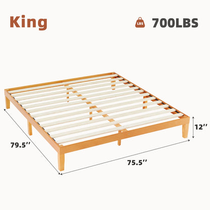 Solid Wood Bed Frame with Sturdy Slats